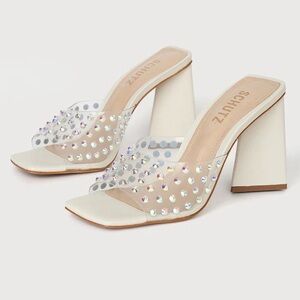 Schutz - Lizah Ivory Clear Rhinestone High Heel Sandals